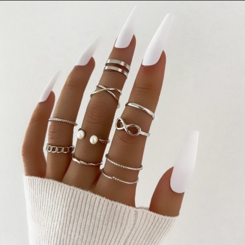 Cuff Silver Infinity Pearl 9 Piece Ring Set